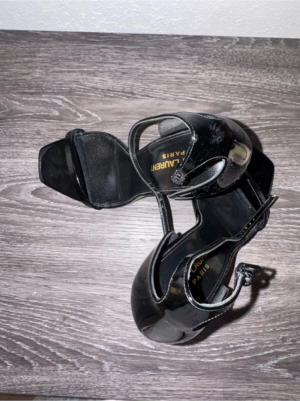 AUTHENTIC YSL Black Patent / Gold Logo Heel - Picture 3 of 10